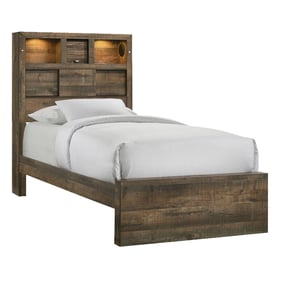 Picket House Beckett Walnut Twin Bookcase Panel Bed with Bluetooth