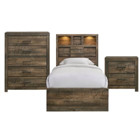 Picket House Beckett Walnut 3pc Bedroom Set with Twin Bookcase Panel Bed