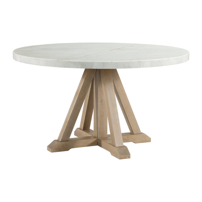 Picket House Liam White Marble Natural Rubberwood Round Dining Table PKT-CDLW180RDT