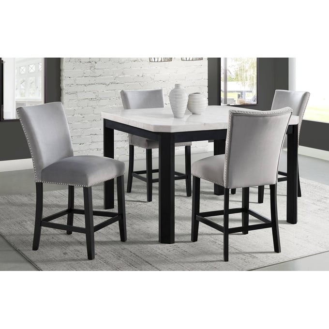 Picket House Celine White Gray Velvet 5pc Counter Height Dining Set PKT-CFC300CGY5PC