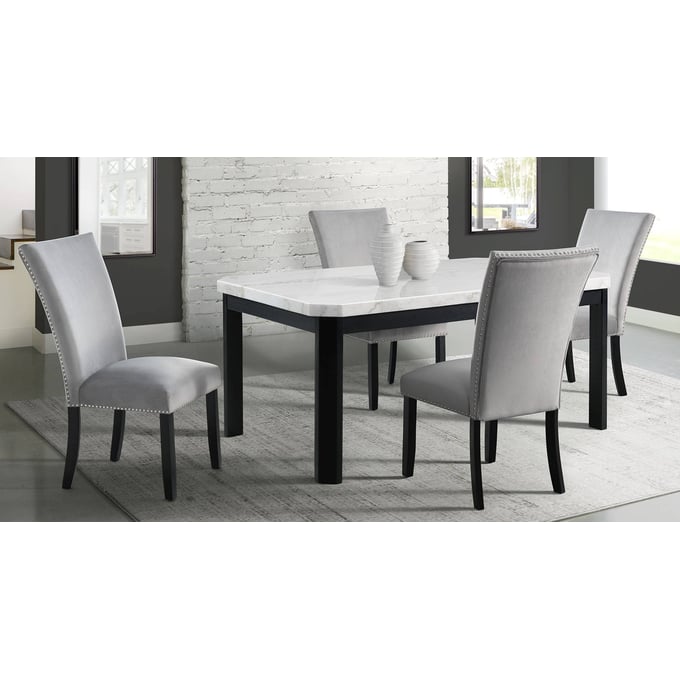 Picket House Celine White Gray Velvet 5pc Dining Room Set PKT-CFC300GY5PC