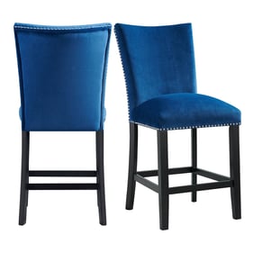 2 Picket House Celine Blue Velvet Counter Height Chairs