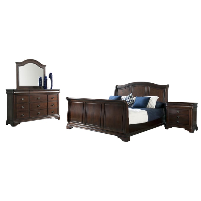 Picket House Conley Cherry Wood 4pc Bedroom Set with King Sleigh Bed PKT-CM750KSB4PC