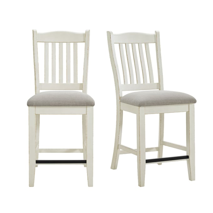 2 Picket House Marlow Antique White Beige Counter Height Chairs PKT-D-10600-7-CSC