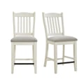 Picket House Furnishings Marlow Slat Back Counter Side Chair with Beige Fabric in Antique White (2 Per Carton)