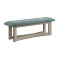 Picket House Furnishings Whitt Dining Bench with Blue Fabric in Almond