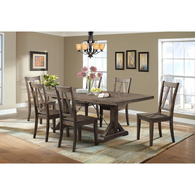 Picket House Flynn Walnut Wood 7pc Dining Set with Wooden Side Chairs PKT-DFN100S7PC