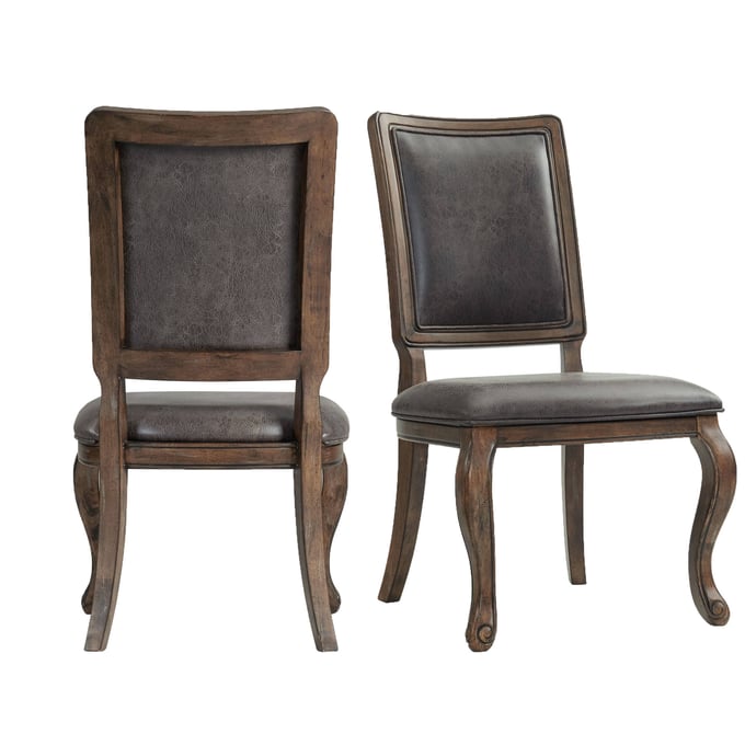 2 Picket House Hayward Walnut Chocolate Faux Leather Side Chairs PKT-DGC550SCPB