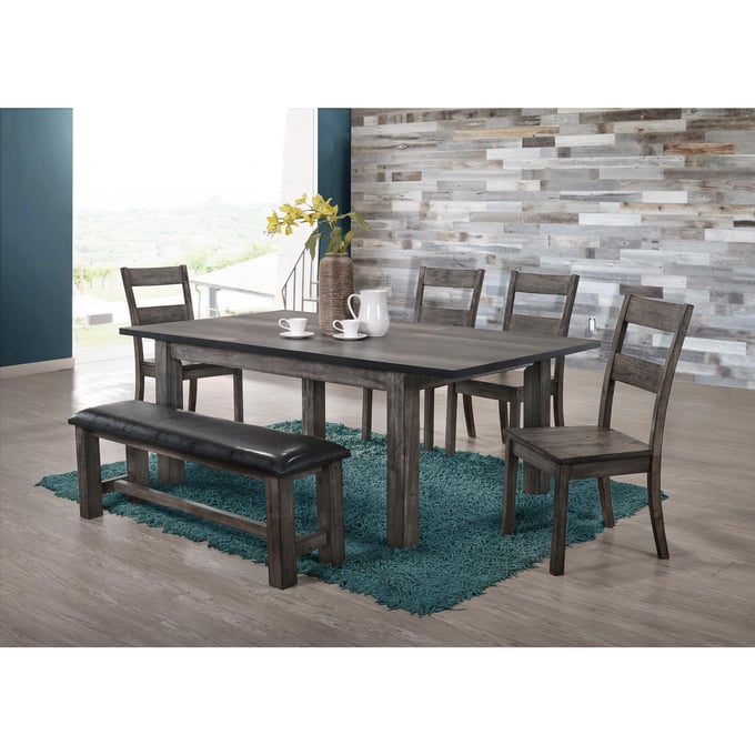 Picket House Grayson Grey Oak 6pc Dining Set with Padded Seat Bench PKT-DNH100CW6PC