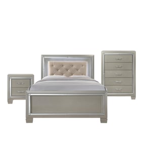 Picket House Glamour Youth Champagne 3pc Bedroom Set with Full Platform Bed