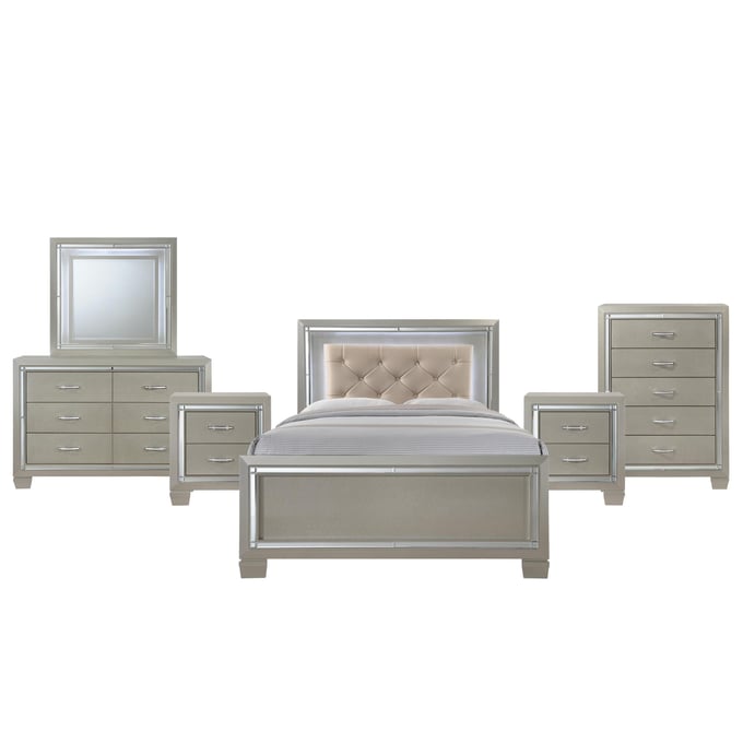 Picket House Glamour Youth Champagne 6pc Bedroom Set with Full Platform Bed PKT-LT111FB6PC