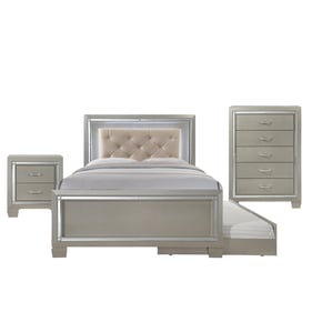 Picket House Glamour Youth Champagne 3pc Bedroom Set with Full Trundle Plat...