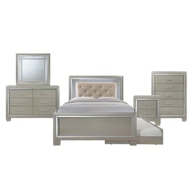 Picket House Glamour Youth Champagne 5pc Bedroom Set with Full Trundle Plat...