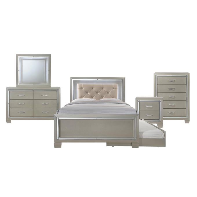 Picket House Glamour Youth Champagne 5pc Bedroom Set with Full Trundle Platform Bed PKT-LT111FTB5PC