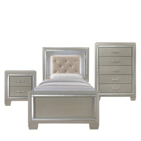 Picket House Glamour Youth Champagne 3pc Bedroom Set with Twin Platform Bed