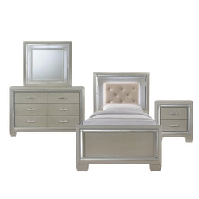 Picket House Glamour Youth Champagne 4pc Bedroom Set with Twin Platform Bed