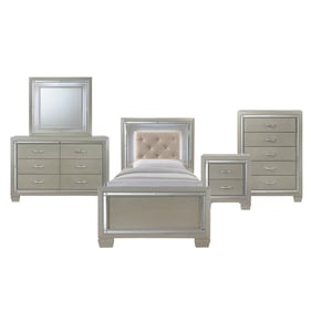 Picket House Glamour Youth Champagne 5pc Bedroom Set with Twin Platform Bed