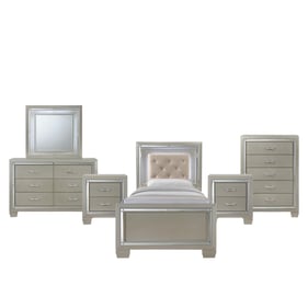 Picket House Glamour Youth Champagne 6pc Bedroom Set with Twin Platform Bed