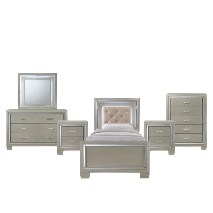 Picket House Glamour Youth Champagne 6pc Bedroom Set with Twin Platform Bed PKT-LT111TB6PC