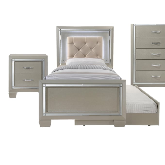 Picket House Glamour Youth Champagne 2pc Bedroom Set with Twin Trundle Platform Bed PKT-LT111-BR-S3