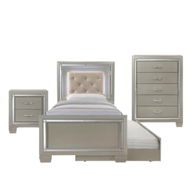 Picket House Glamour Youth Champagne 3pc Bedroom Set with Twin Trundle Plat...