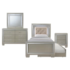 Picket House Glamour Youth Champagne 4pc Bedroom Set with Twin Trundle Plat...