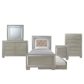 Picket House Glamour Youth Champagne 5pc Bedroom Set with Twin Trundle Plat...