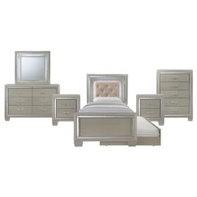 Picket House Glamour Youth Champagne 6pc Bedroom Set with Twin Trundle Plat...