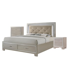 Picket House Glamour Champagne 3pc Bedroom Set with Storage King Platform B...