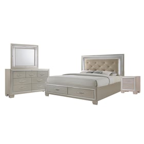 Picket House Glamour Champagne 4pc Bedroom Set with Storage King Platform B...