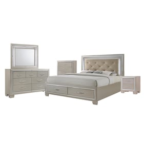 Picket House Glamour Champagne 5pc Bedroom Set with Storage King Platform B...