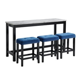 Picket House Jada White Marble Blue Bar Table Set