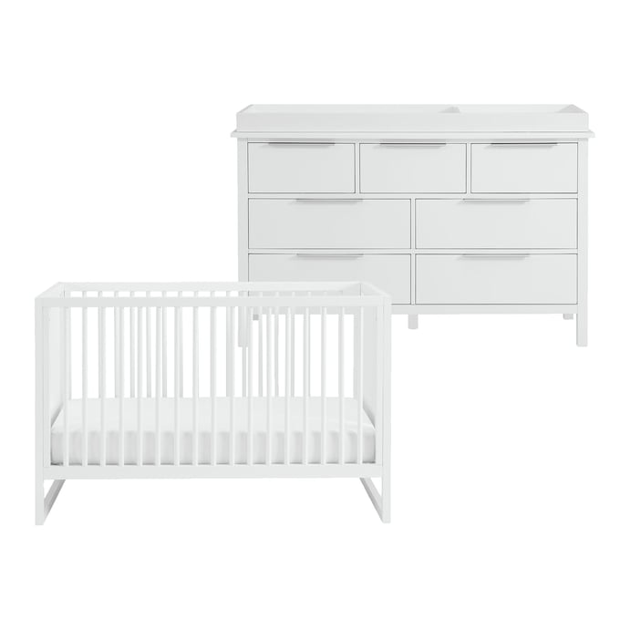 Picket House Maren White Crib and Dresser with topper PKT-N-9080-7-CBDR