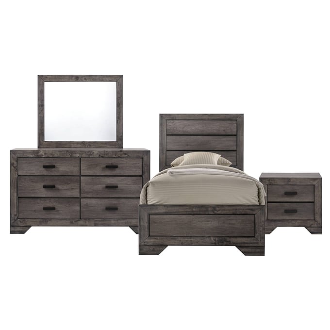 Picket House Grayson Grey Oak 4pc Kids Bedroom Set with Twin Panel Bed PKT-NH100TB4PC