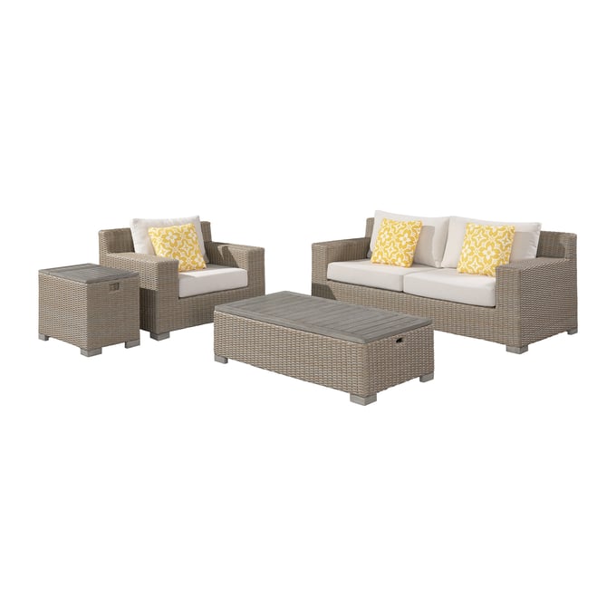 Picket House Camal Tan White Cream 4pc Patio Conversation Set PKT-O-10880-10310-PS-4PC