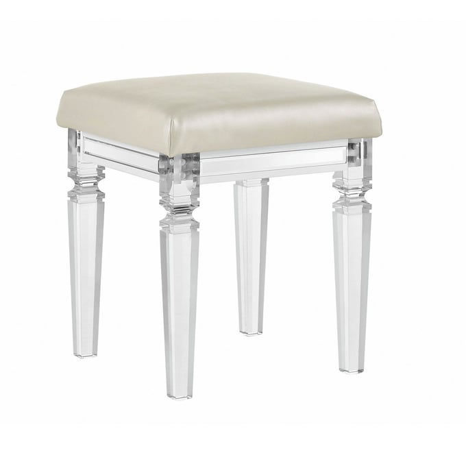 Picket House Charlotte White Vanity Stool with Acrylic Leg PKT-TN700VTNSTAL