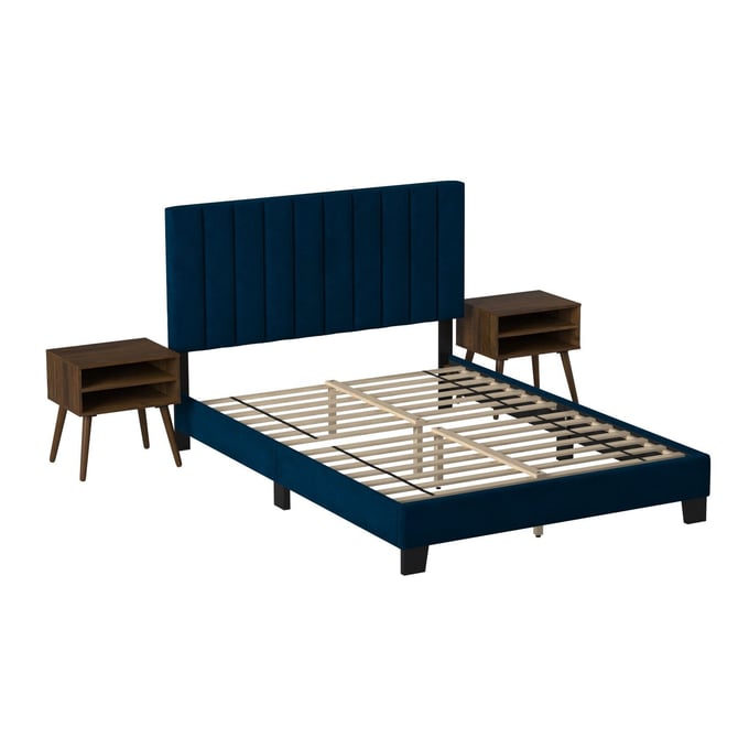 Picket House Colbie Navy Queen Platform Bed with 2 Nightstands PKT-UCY3703QBE