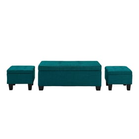 Picket House Everett Teal Fabric 3pc Storage Ottoman Set