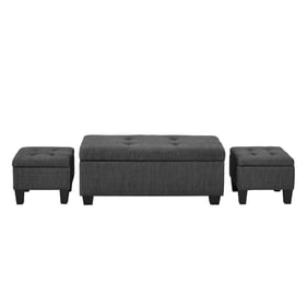 Picket House Everett Charcoal Fabric 3pc Storage Ottoman Set