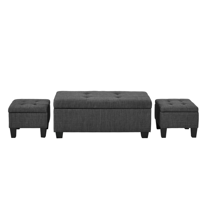 Picket House Everett Charcoal Fabric 3pc Storage Ottoman Set PKT-UEH090100CA