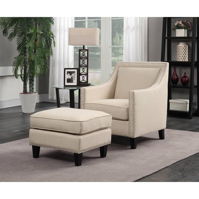 Picket House Emery Natural Fabric Chair and Ottoman Set PKT-UER0822PC