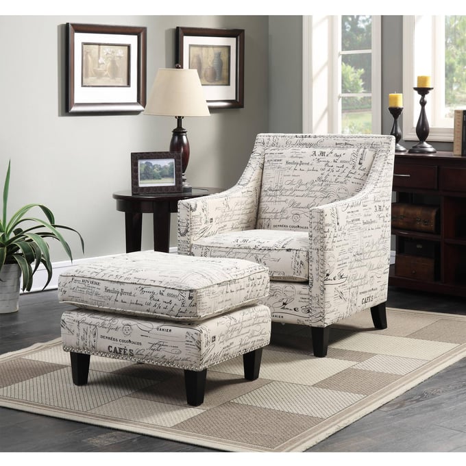 Picket House Emery French Script Nailhead Chair and Ottoman PKT-UER6362PC