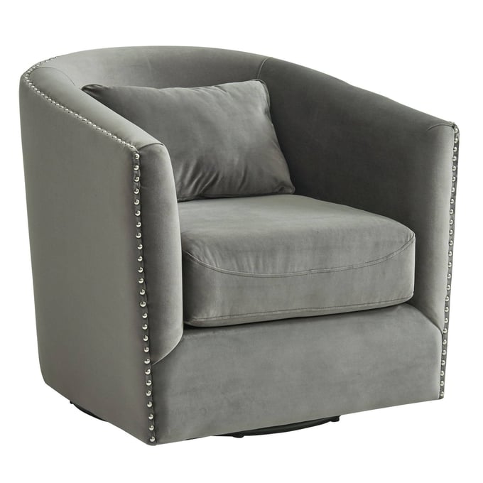 Picket House Alba Gun Metal Velvet Fabric Swivel Accent Chair PKT-UST3294102SWE