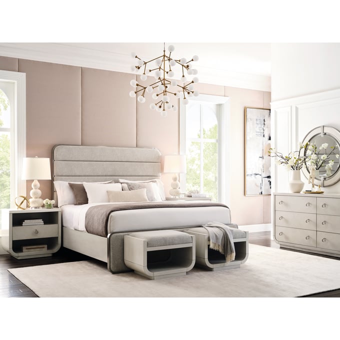 Pulaski Brighton Gray White 4pc Bedroom Set with King Bed and Accent Nightstand PLF-P378-BR-S11