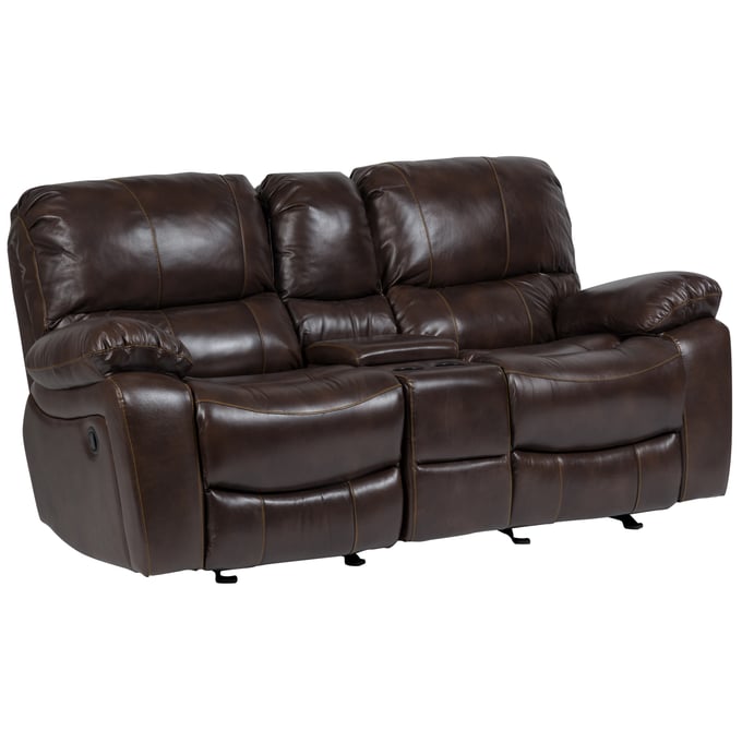 Porter Designs Ramsey Brown Leather Reclining Console Loveseat PORT-03-112C-02-6013