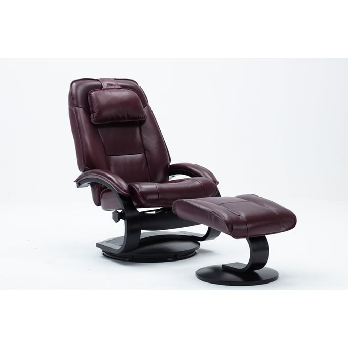 Mac Motion Relax R Merlot Leather Brampton Recliner and Ottoman MAC-M052-009625