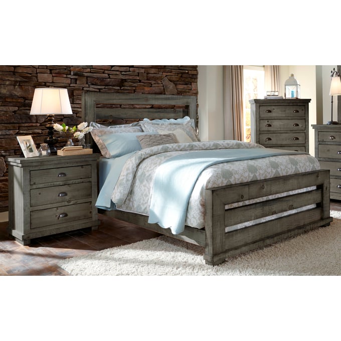 Progressive Furniture Willow Gray 4pc Bedroom Set With Queen Slat Bed PRG-P600-BR-S1-4PC