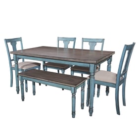 Powell Furniture Willow Teal Blue Light Tan 6pc Dining Room Set