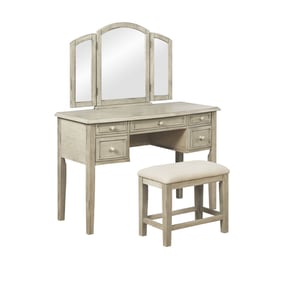 Powell Furniture Kara Driftwood Beige Vanity and Stool