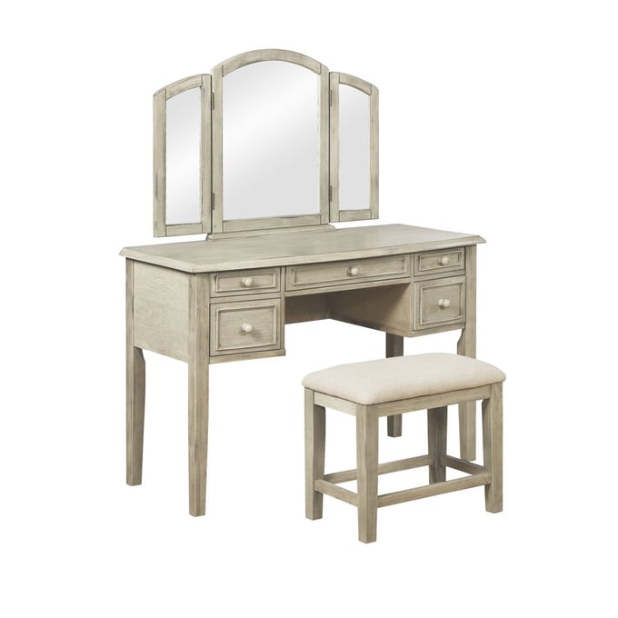 Powell Furniture Kara Driftwood Beige Vanity and Stool PWL-D1125V17